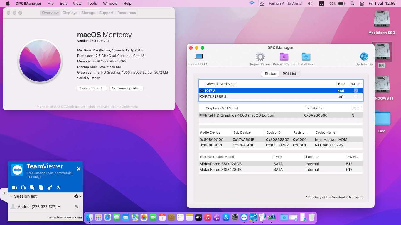 Success Hackintosh macOS Monterey 12.4 Build 21F79 at Lenovo Thinkpad L440